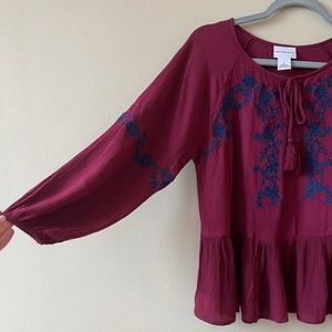 Burgundy Liz Claiborne Peasant Sleeve Blouse